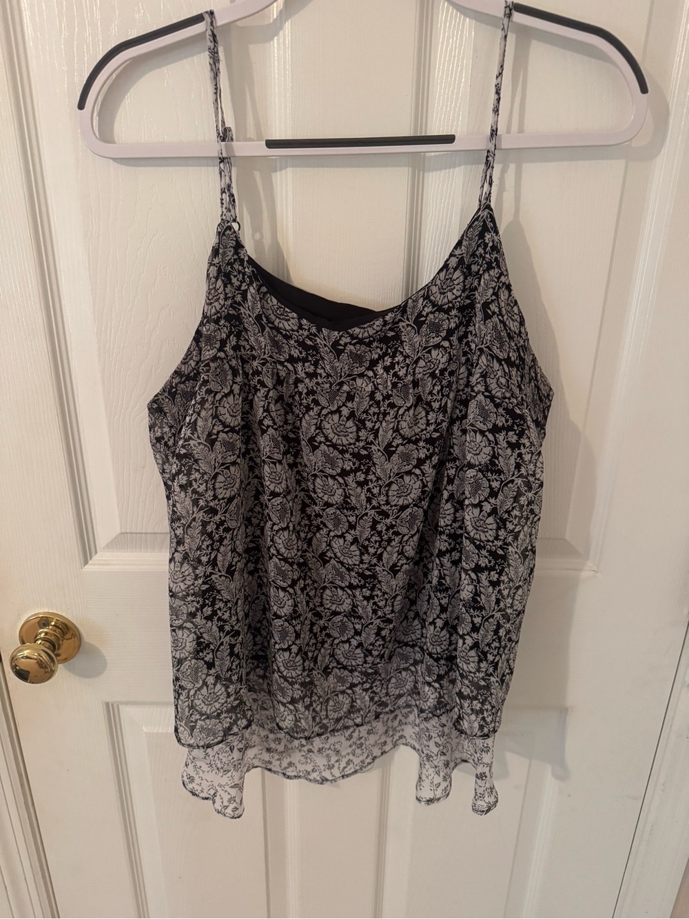Floral Spaghetti Strap Cami Top - Black & White